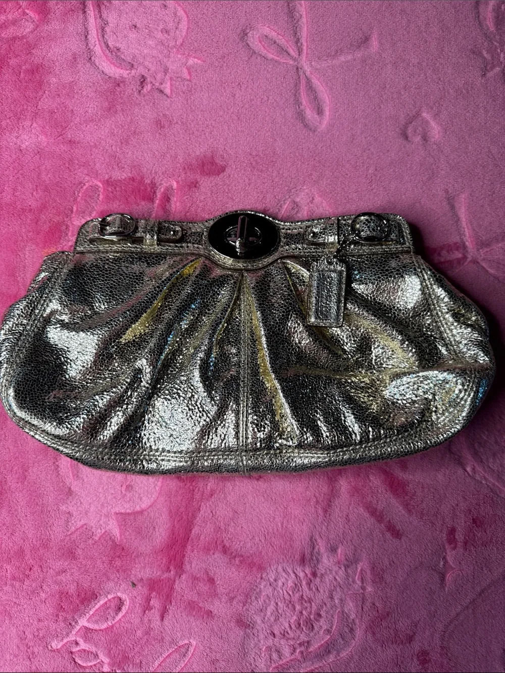 Coach Sparkling Metallic Silver Saffiano Pleated Chain Bag G0969‑14210 Pristine